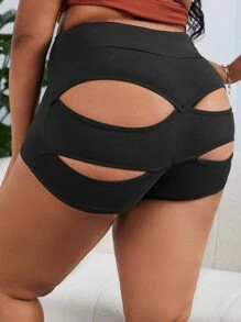 Slaydiva Plus Cut Out Back Skinny Shorts - Black - View 1
