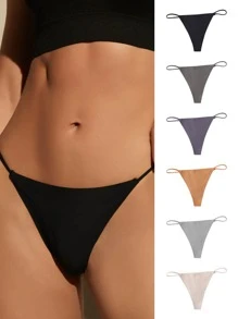 6 paquetes Bragas sexy sin costuras de color liso - Multicolor - Ver 6