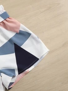 SHEIN Quần Short Gái Thắt lưng Quần paper-bag Khối Màu Hình học Boho - Nhiều màu - Xem 3