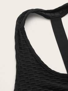 蜂窩紋理標語織帶短款背心 - 黑色 - 查看 3