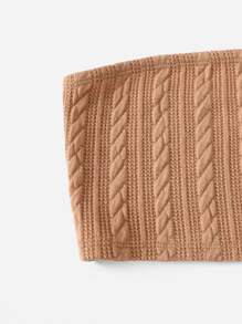 SHEIN Tween Girl Cable Knit Tube Top - Apricot - View 4