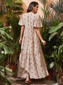 SHEIN V-neck Flutter Sleeve Paisley Dress - Multicolor - View 2