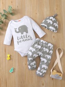 男嬰字母和大象印花連體衣和運動褲附帽子 - 彩色 - 查看 1
