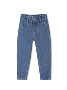 Toddler Girls Quần Jeans Túi Denim mùa giặt màu trơn - Rửa trung bình - Xem 1