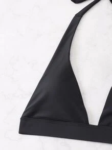 Solid Clear Strap High Cut Bikini - Black - View 5