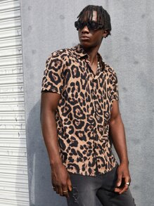 Manfinity RebelGame Áo sơ mi Nam Nút phía trước Báo Đường phố - Nhiều màu - Xem 3