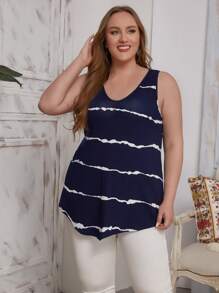 EMERY ROSE Plus V-neck Tie Dye Top - Navy Blue - View 3