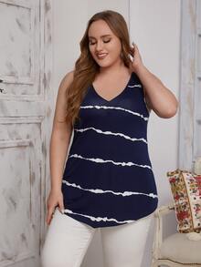 EMERY ROSE Plus V-neck Tie Dye Top - Navy Blue - View 5