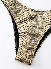Snakeskin Print Knot Front Bikini - Gold - View 5