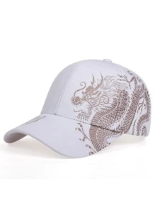 Chinese Dragon Pattern Baseball Cap - White - View 1