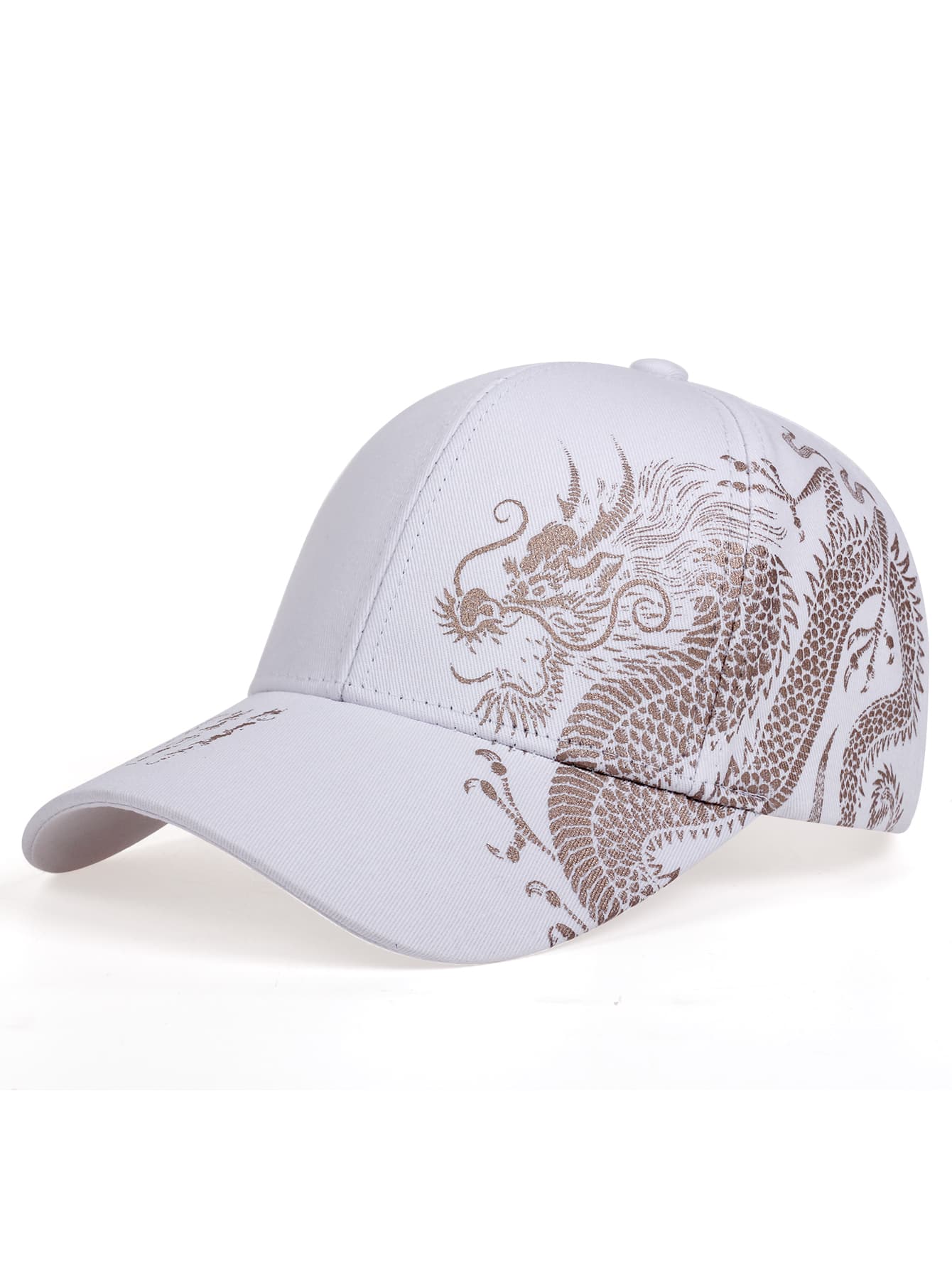 Chinese Dragon Pattern Baseball Cap - White - View 1