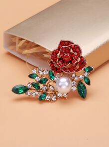 1 件鑽石、珍珠和水晶裝飾玫瑰形胸針,適合女士日常佩戴 - 彩色 - 查看 6