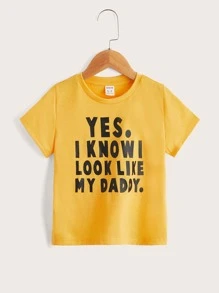 SHEIN Chàng trai trẻ in chữ tay ngắn cổ tròn thường ngày mặc hàng ngày, thích hợp cho mùa hè - Màu vàng - Xem 1