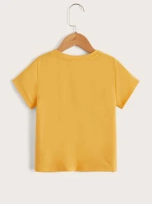 SHEIN Chàng trai trẻ in chữ tay ngắn cổ tròn thường ngày mặc hàng ngày, thích hợp cho mùa hè - Màu vàng - Xem 2