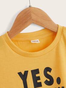 SHEIN Chàng trai trẻ in chữ tay ngắn cổ tròn thường ngày mặc hàng ngày, thích hợp cho mùa hè - Màu vàng - Xem 3