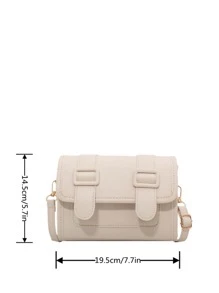 Mini Buckle Decor Flap Square Bag - Beige - View 3