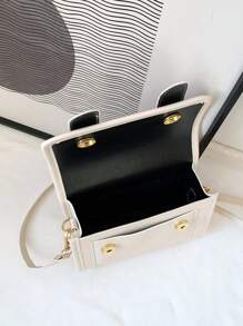 Mini Buckle Decor Flap Square Bag - Beige - View 6