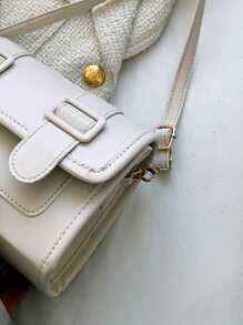 Mini Buckle Decor Flap Square Bag - Beige - View 7