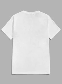 Manfinity BRENVOR 男士针织休闲日常海滩/冲浪度假树叶印花修身圆领短袖 T 恤，夏季 - 白色 - 查看 2