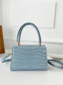 Chain Decor Crocodile Embossed Square Bag - Blue - View 2