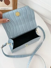 Chain Decor Crocodile Embossed Square Bag - Blue - View 5