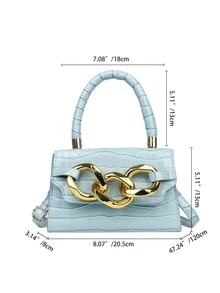 Chain Decor Crocodile Embossed Square Bag - Blue - View 6