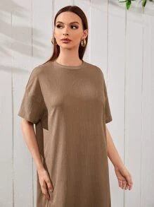 Mulvari Vestido sólido de hombros caídos - Marrón Mocha - Ver 4