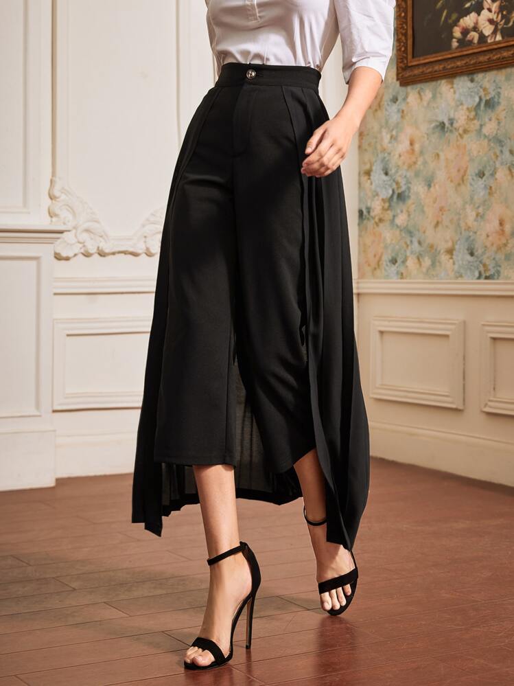 Modelyn High Waist Solid Cropped Pants With Pleated Skirt | SHEIN USA