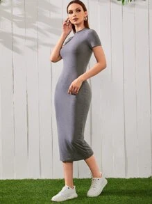 Mulvari Đầm màu trơn Giải trí - Xám - Xem 4