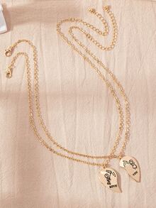 2pcs Half Heart Pendant Necklace - Yellow Gold - View 2