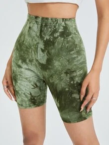 SHEIN 紮染高腰機車短褲 - 綠色 - 查看 5