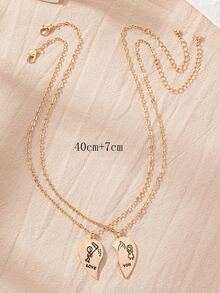 2pcs Half Heart Pendant Necklace - Yellow Gold - View 3