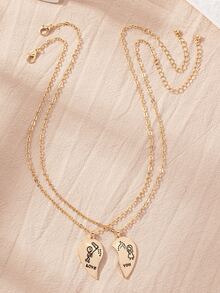 2pcs Half Heart Pendant Necklace - Yellow Gold - View 4