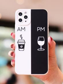 เคสโทรศัพท์ สองสี พิมพ์ลายรูปถ้วยกาแฟ - สีดำและสีขาว - ดู 1
