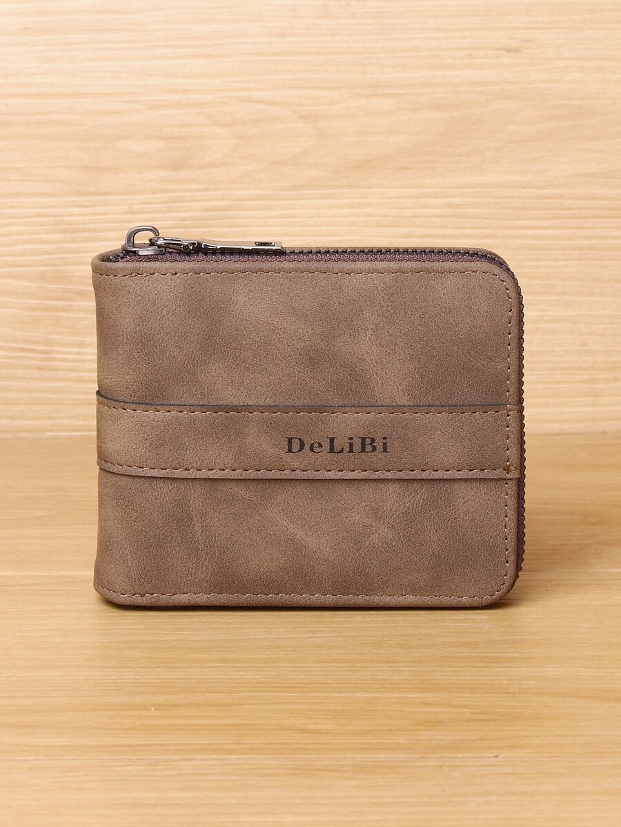 DE LI BI Men Letter Graphic Wallet Credit Card Small Purse Bi-Fold Zipper Men Wallet Dad Gifts Mini Thin Lightweight Bi-Fold Portable Money Cash Small Purse Pocket Wallet Minimalist Fashion Modern Business Anniversary On Valentine Day For Birthday Gift Gift Couple Men Male Gift - Coffee Brown - View 1