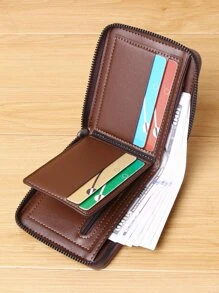 DE LI BI Men Letter Graphic Wallet Credit Card Small Purse Bi-Fold Zipper Men Wallet Dad Gifts Mini Thin Lightweight Bi-Fold Portable Money Cash Small Purse Pocket Wallet Minimalist Fashion Modern Business Anniversary On Valentine Day For Birthday Gift Gift Couple Men Male Gift - Coffee Brown - View 2