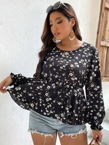 Áo sơ mi Plus Size Viên lá sen Hoa Tất cả trên in Boho - màu đen - Xem 6