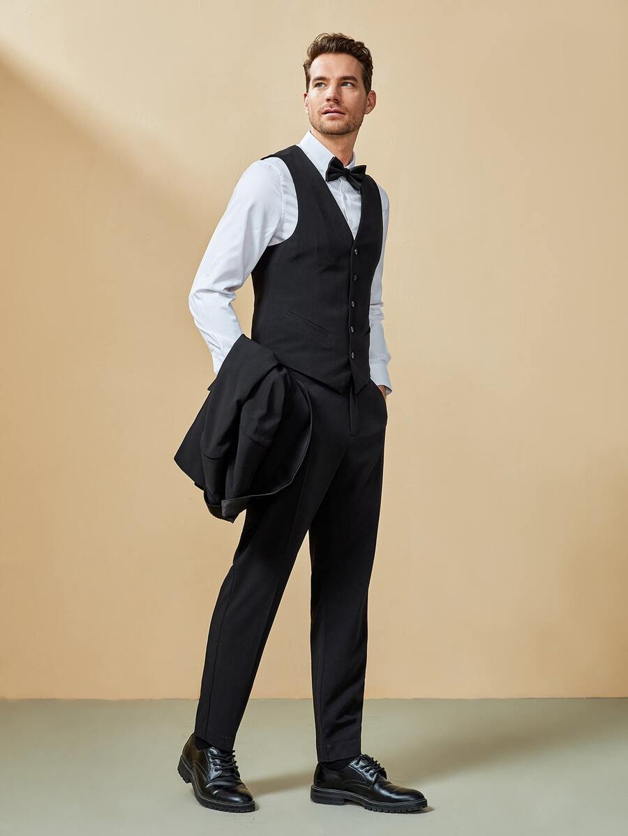 Manfinity Bộ đồ nam Túi Nút phía trước màu trơn Công việc - màu đen - Xem 1