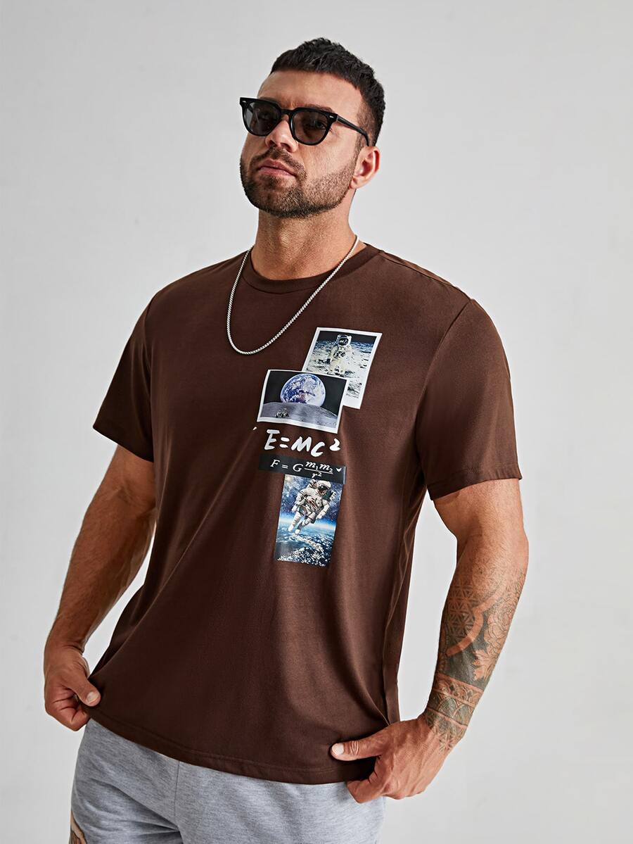 Manfinity Tops Nam Lá thư Giải trí - Cà phê nâu - Xem 1