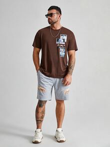 Manfinity Tops Nam Lá thư Giải trí - Cà phê nâu - Xem 3