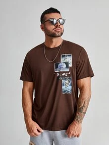 Manfinity Tops Nam Lá thư Giải trí - Cà phê nâu - Xem 4