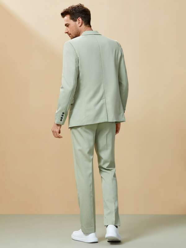 SHEIN Men Solid Single Breasted Blazer and Pants Suit Set SHEIN USA