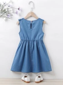少女荷叶边牛仔连衣裙 - 中等水洗藍 - 查看 2