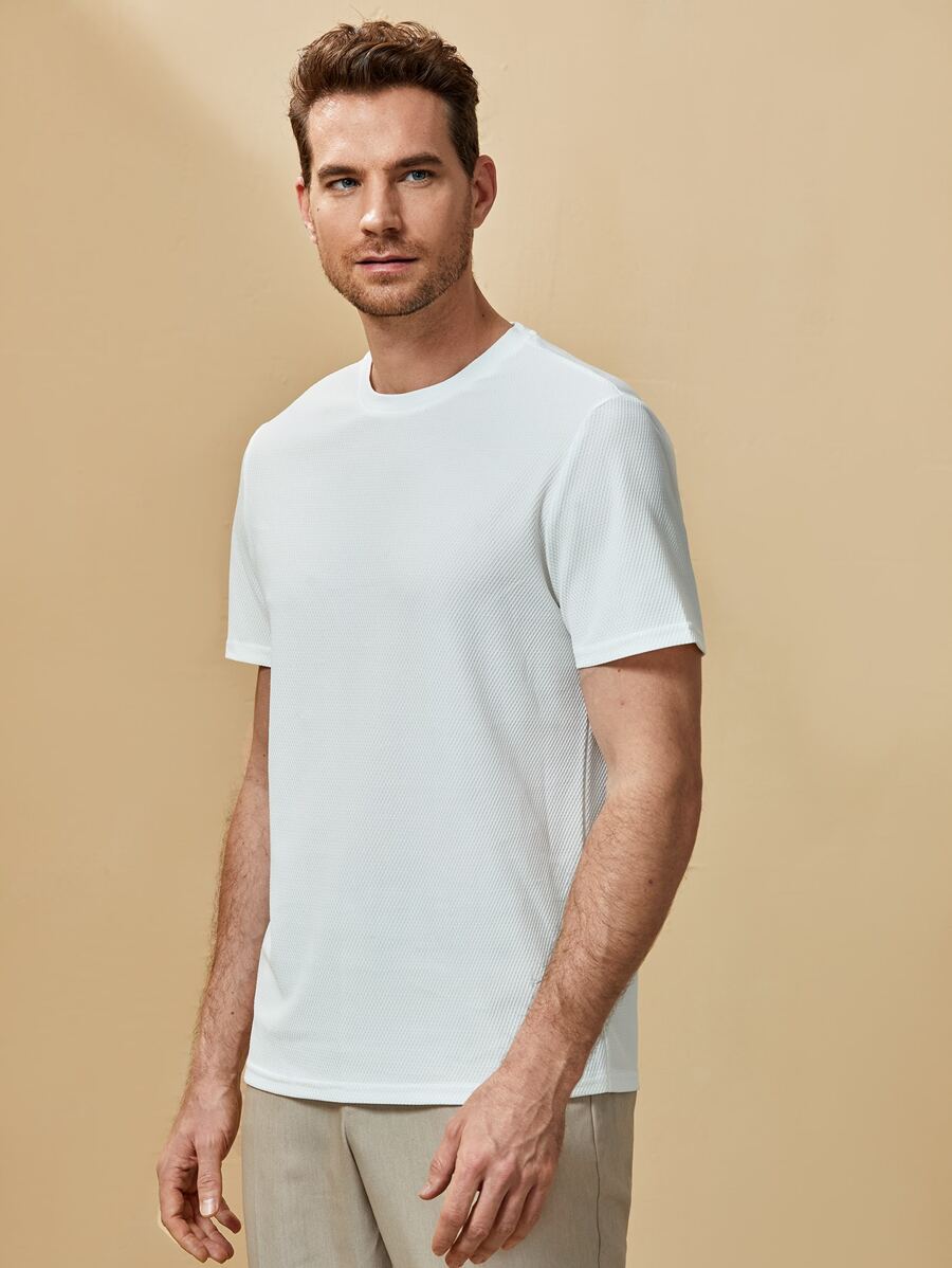 Manfinity Men Solid Textured Tee - White - View 1