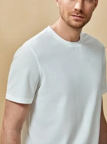Manfinity Men Solid Textured Tee - White - View 5