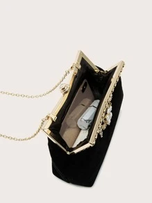 Glitter, Brilhante, Luxuoso, Glamoroso, Elegante, Requintado, Decoração De Strass, Bolsa De Corrente De Veludo, Bolsa De Noiva Perfeita Para Casamento, Baile De Formatura E Eventos De Festa Para Meninas, Mulheres, Estudantes Universitários, Novatos E Trabalhadores De Colarinho Branco Para Festas, Baile De Formatura, Casamento, Compras - Preto - Ver 2