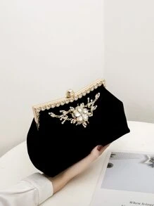 Glitter, Brilhante, Luxuoso, Glamoroso, Elegante, Requintado, Decoração De Strass, Bolsa De Corrente De Veludo, Bolsa De Noiva Perfeita Para Casamento, Baile De Formatura E Eventos De Festa Para Meninas, Mulheres, Estudantes Universitários, Novatos E Trabalhadores De Colarinho Branco Para Festas, Baile De Formatura, Casamento, Compras - Preto - Ver 6