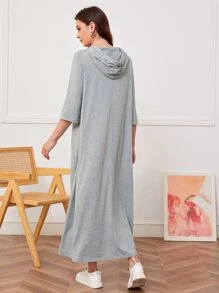 Mulvari Letter Graphic Drawstring Hooded Dress - Grey - View 2