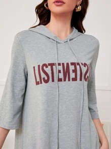 Mulvari Letter Graphic Drawstring Hooded Dress - Grey - View 5