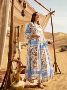 Al Najma Blumen Muster Mantel & Weite Hose Set 2-teiliges Set
